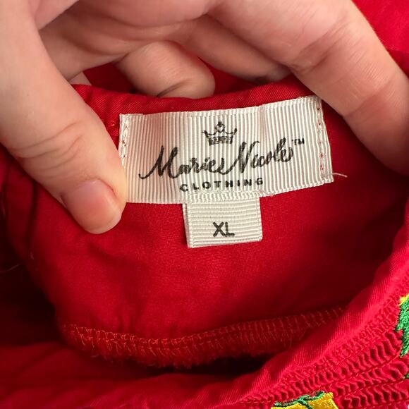 Marie‎ Nicole Girls XL Red Christmas Smocked Dress Holiday Embroidered Cotton - Picture 2 of 9